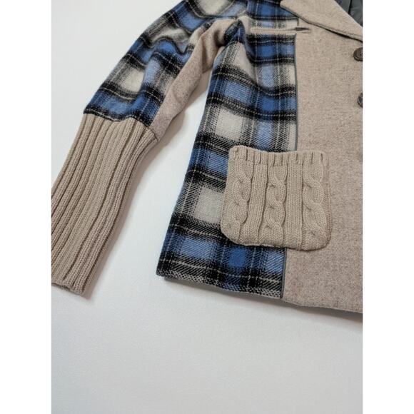 Sundance Sweater Blazer Womens 4 Mixed Media Blue Plaid Cable Knit Pockets - Picture 4 of 10